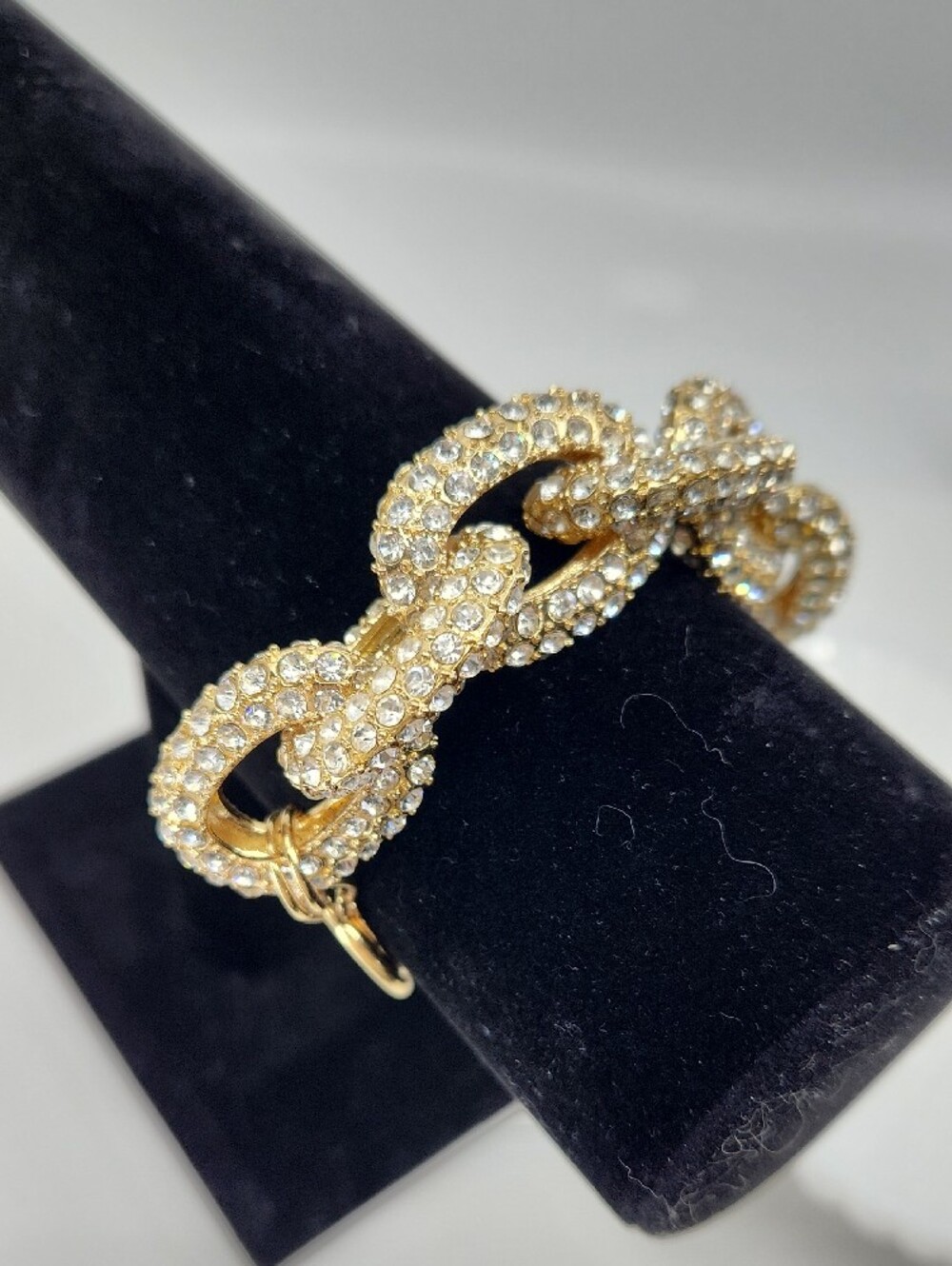 Gold-Tone Pavé Crystal Chain Link Chunky Bracelet - Adjustable